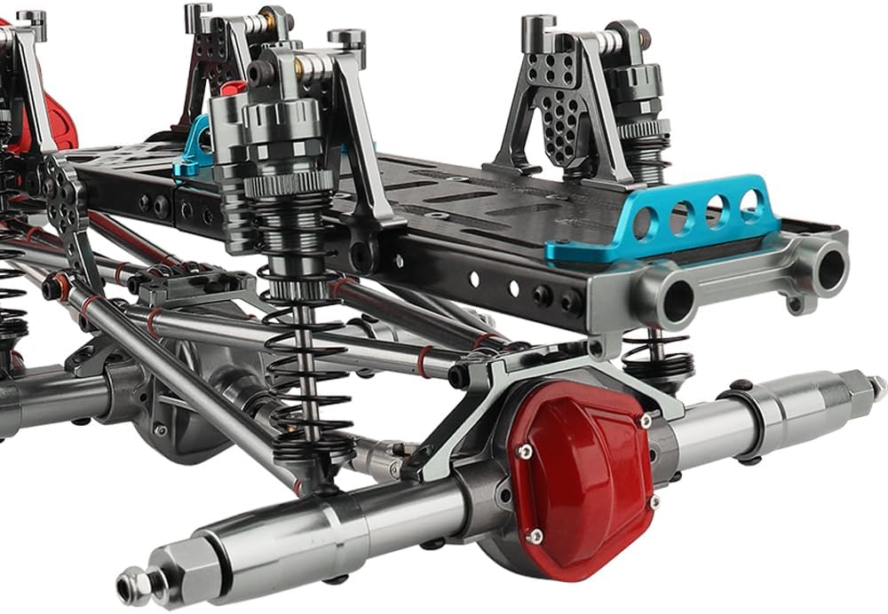 Juego de marcos de chasis de 17.717 in de distancia entre ejes de 6 x 6 con transmisión frontal, medio trasero, eje completo para 110 RC Crawler Car