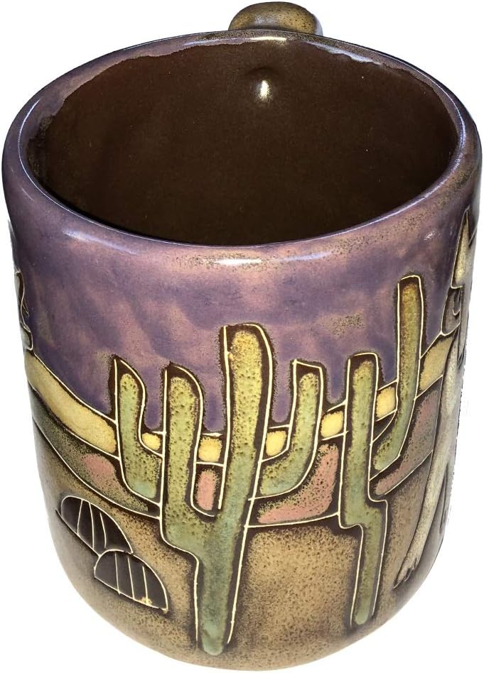 Una (1) MARA STONEWARE COLLECTION  Taza de café coleccionable de 16 onzas  Diseño de desierto, cactus y coyote