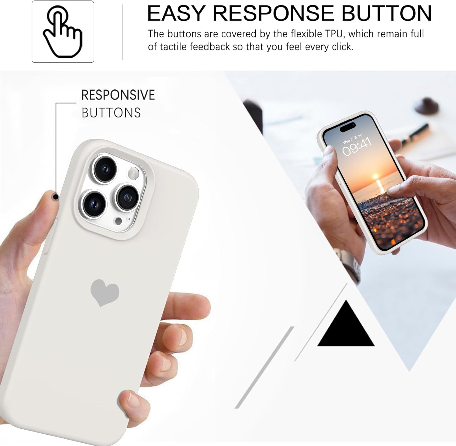 BENTOBEN Funda compatible con iPhone 15 Pro, ajuste delgado, bonito diseño de corazón, silicona suave, goma de gel, a prueba de golpes, forro de