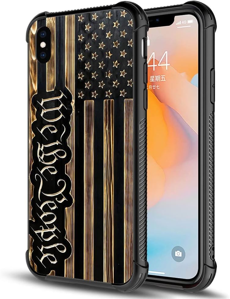 DAIZAG Funda compatible con iPhone Xs, con la bandera de Estados Unidos We The People de grano de madera de grano de madera para iPhone X, fundas