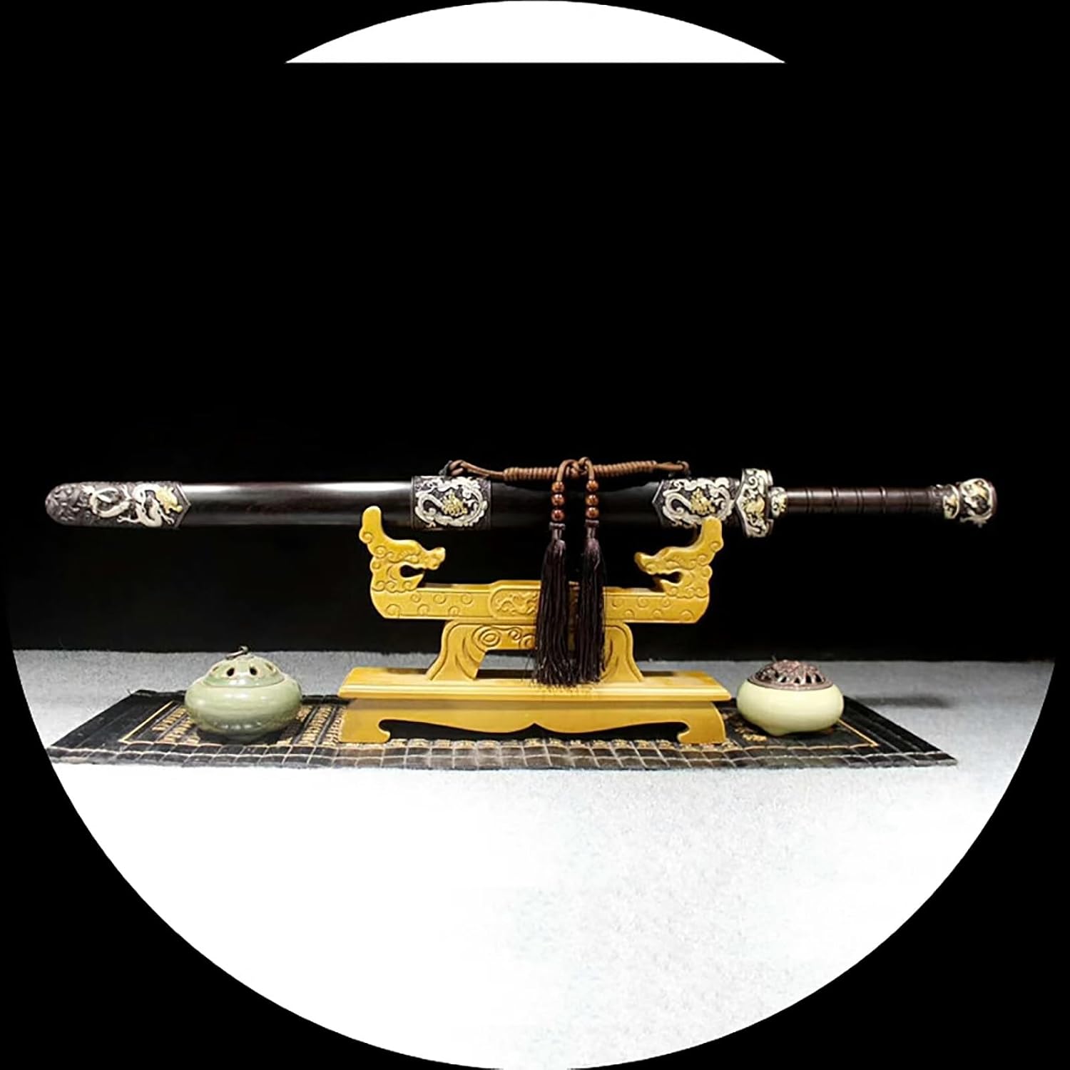 1 Tier Solid Wood Sword Rack Display Hanger,Tai Chi Sword Stand Wooden Sword Holder,Desk Display Stand Sword Holders Decorative,for Katana Wakizashi
