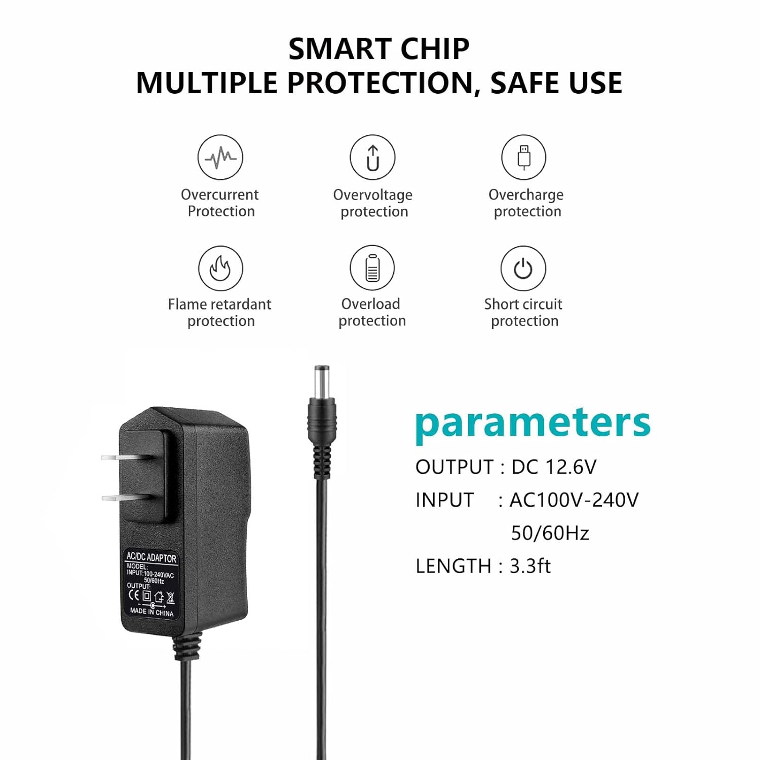 Adaptador de fuente de alimentación de CA de 12.6 V de repuesto para TYIAUS, Cholas KZD02, OLsky, FENTASY, HeaDot, JamGym, ZonGym, cable cargador de