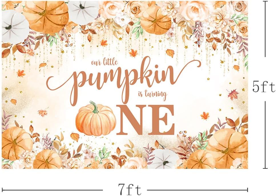 Fondo de calabaza para el primer cumpleaños, decoración de otoño con diseño de calabaza para el primer cumpleaños, pancarta con texto en inglés “Our