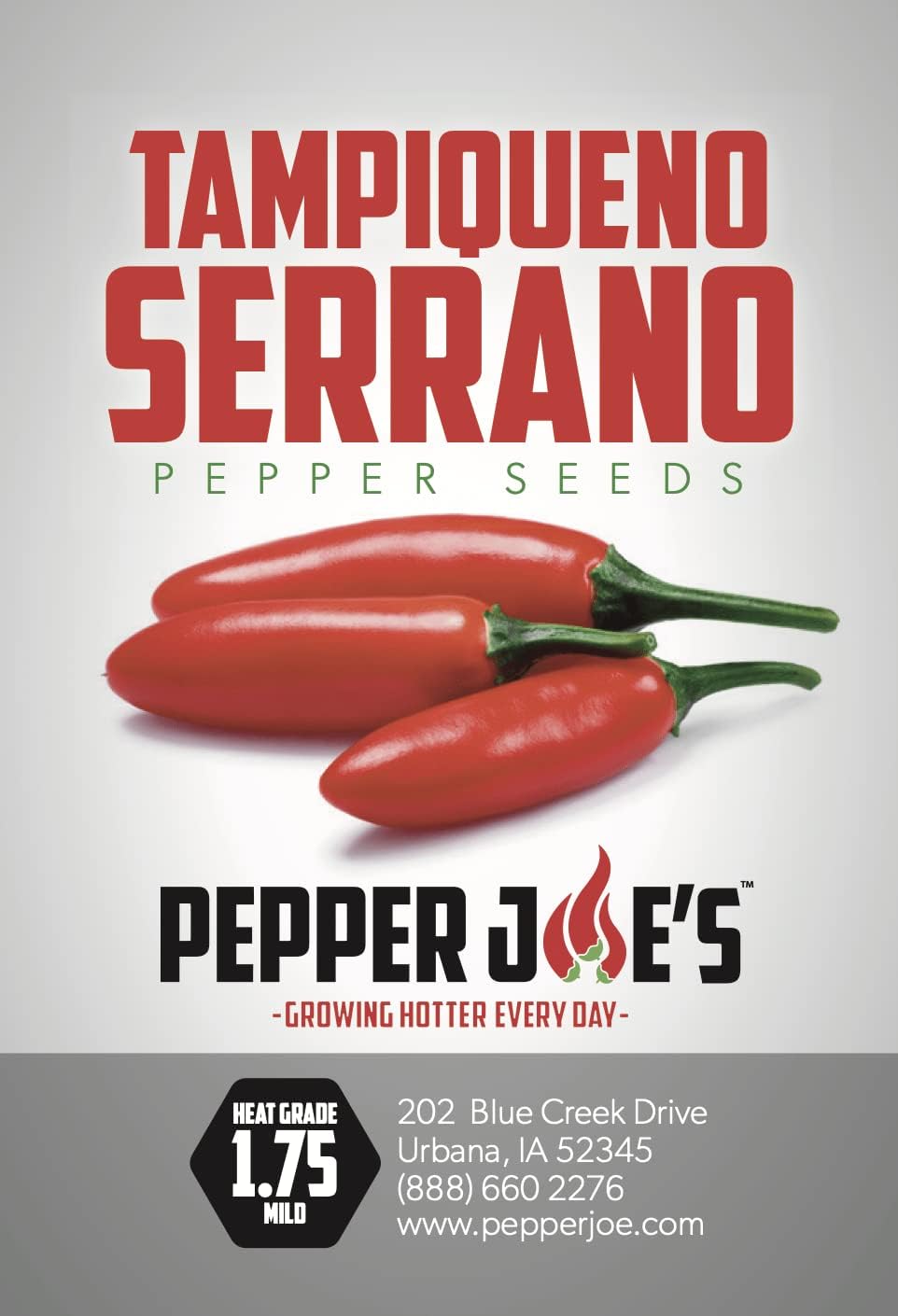 Pepper Joe’s Tampiqueno – Semillas de pimienta serrano  Paquete de más de 10 semillas de pimiento mexicano caliente  Cultivadas en Estados Unidos