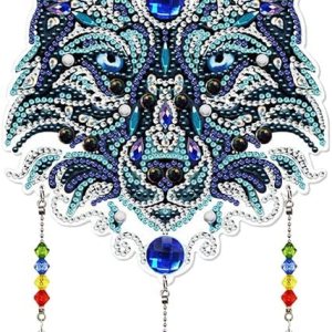 FHBUBPUP Kits de pintura de diamantes para adultos, colgante de cristal de lobo para decoración del hogar, campanillas de viento de bricolaje, FHBUBPUP Kits de pintura de diamantes para adultos, colgante de cristal de lobo para decoración del hogar, campanillas de viento de bricolaje,