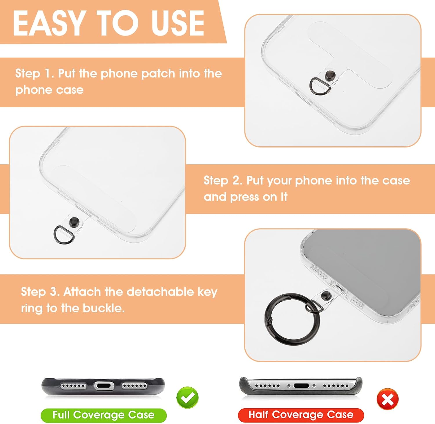 simarro 6 piezas de cordón para teléfono con 6 anillos de resorte de metal, correa universal para teléfono, conector multifuncional para teléfono