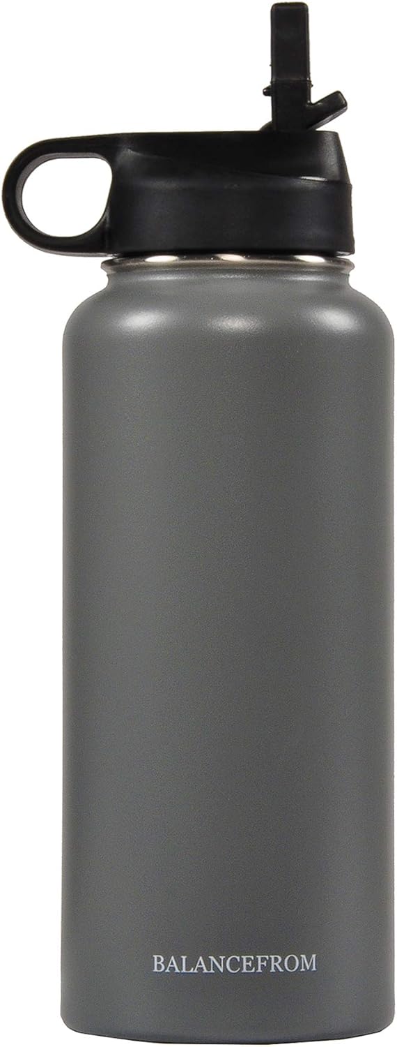 Signature Fitness Botella de agua de acero inoxidable con aislamiento al vacío de doble pared, 3 tapas incluidas, varios colores y tamaños