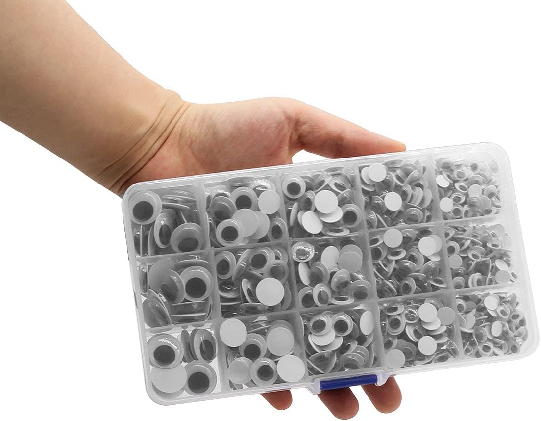 960 Ojos Googly para manualidades, ojos negros ondulantes con autoadhesivo, 0.236 in, 0.315 in, 0.394 in, 0.472 in, 0.591 in, embalaje mixto