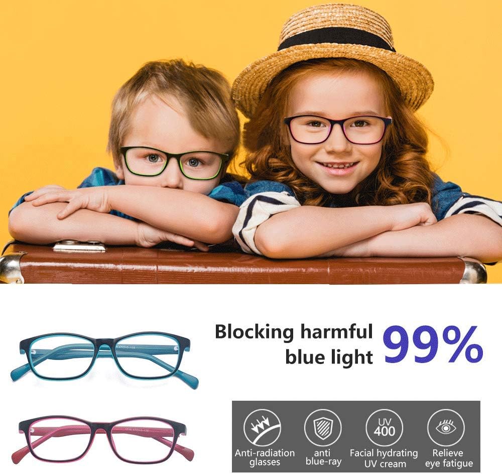 ALWAYSUV Gafas de computadora con luz azul para bloquear el dolor de cabeza UV, lentes transparentes, unisex, para niños, adolescentes, salmón, rosa