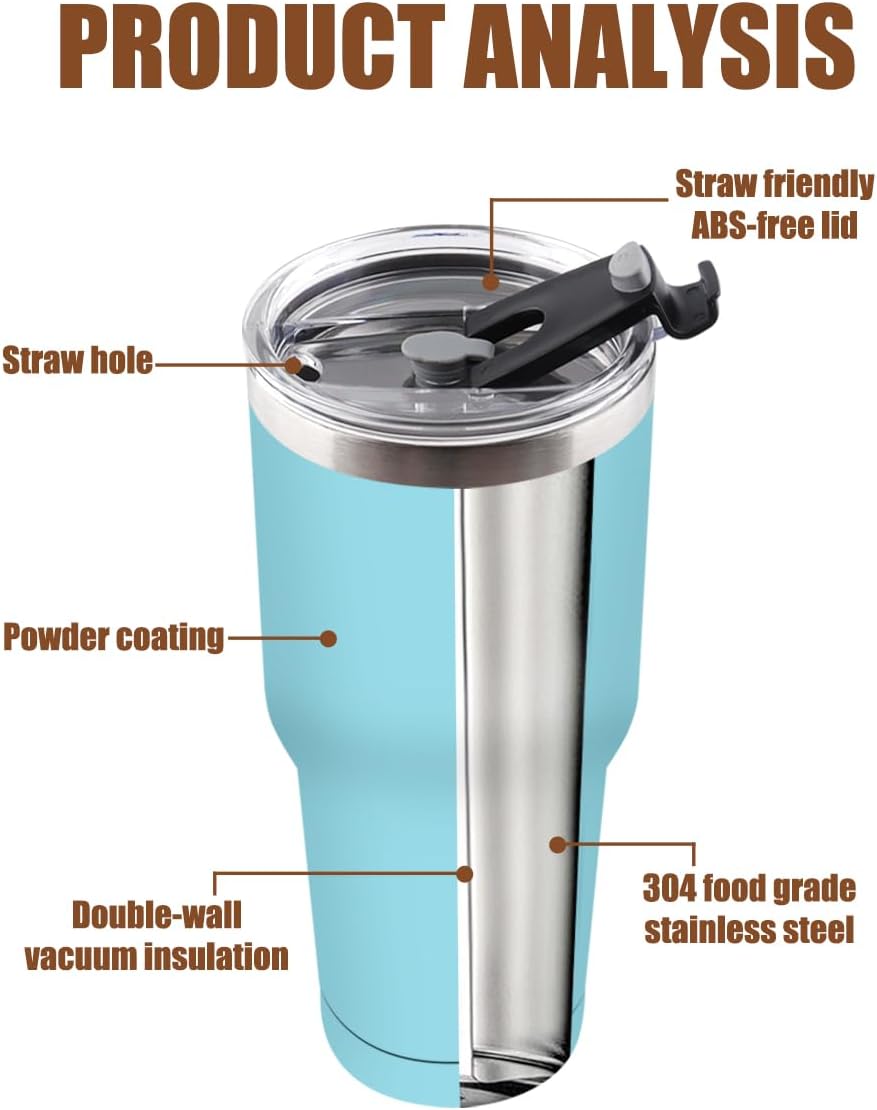 Amtidy Paquete de 8 tazas de viaje de 30 onzas con tapas, vaso de acero inoxidable al vacío de doble pared a granel, taza de café aislada duradera