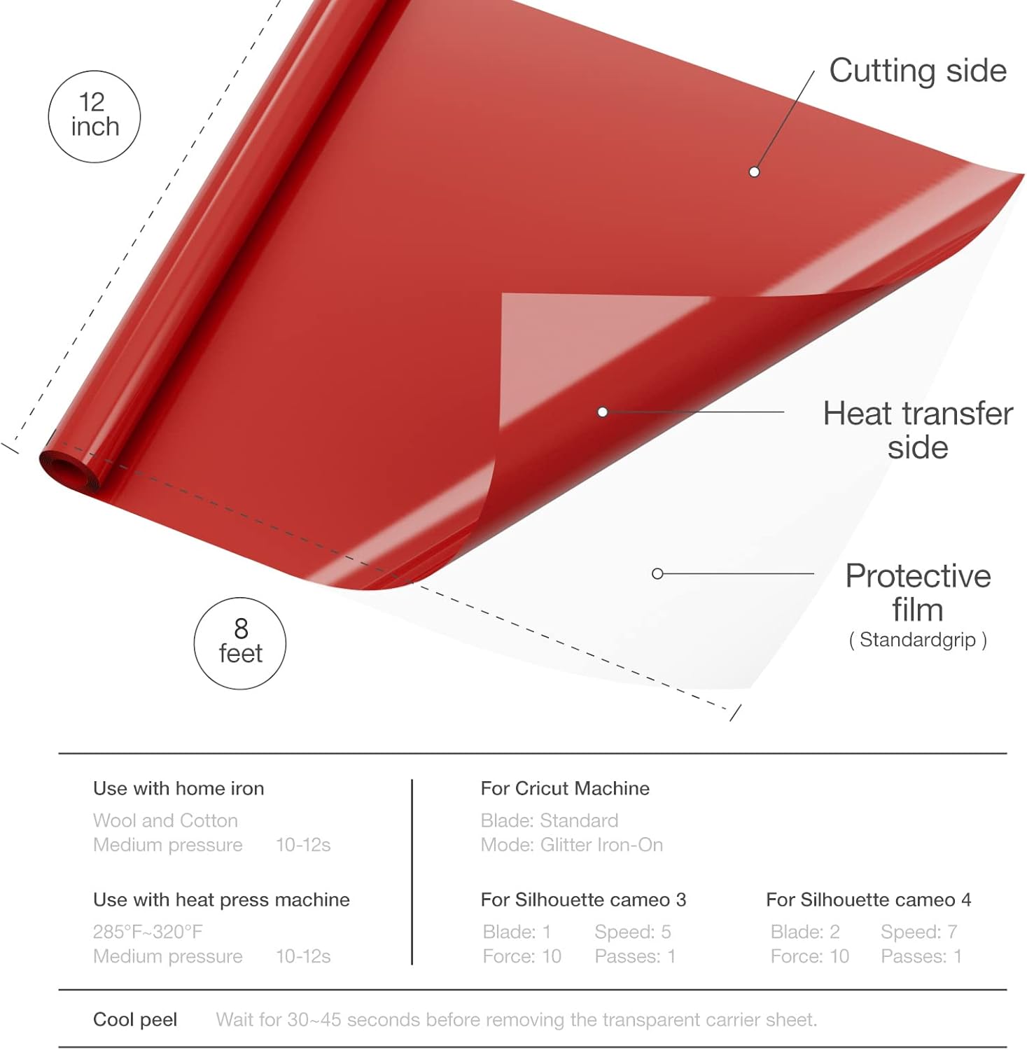 Xinart Rollo de vinilo para planchar de 12 x 8 pies, vinilo de transferencia de calor para camisas, vinilo HTV rojo para planchar en vinilo fácil de
