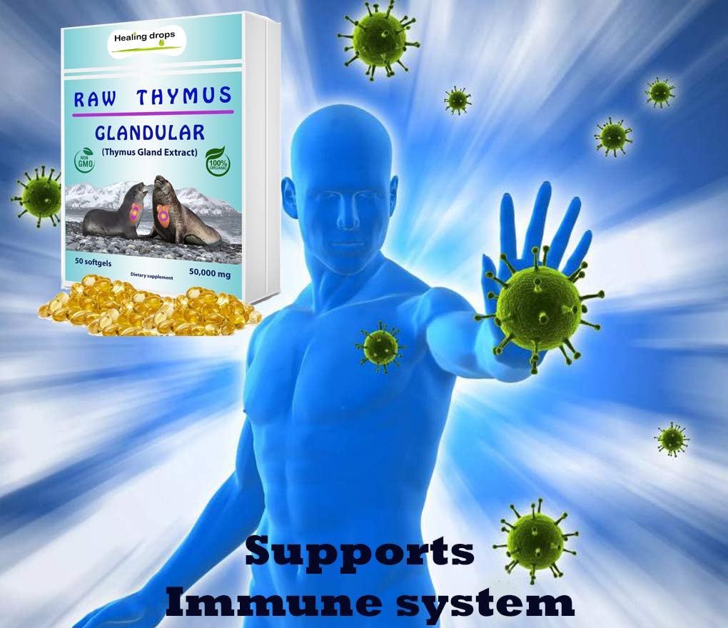HEALING DROPS Suplemento glandular Thymus Extracto de tejido crudo – Apoya la alergia inmunológica Histamina Health Geles suaves con Harbor Seal