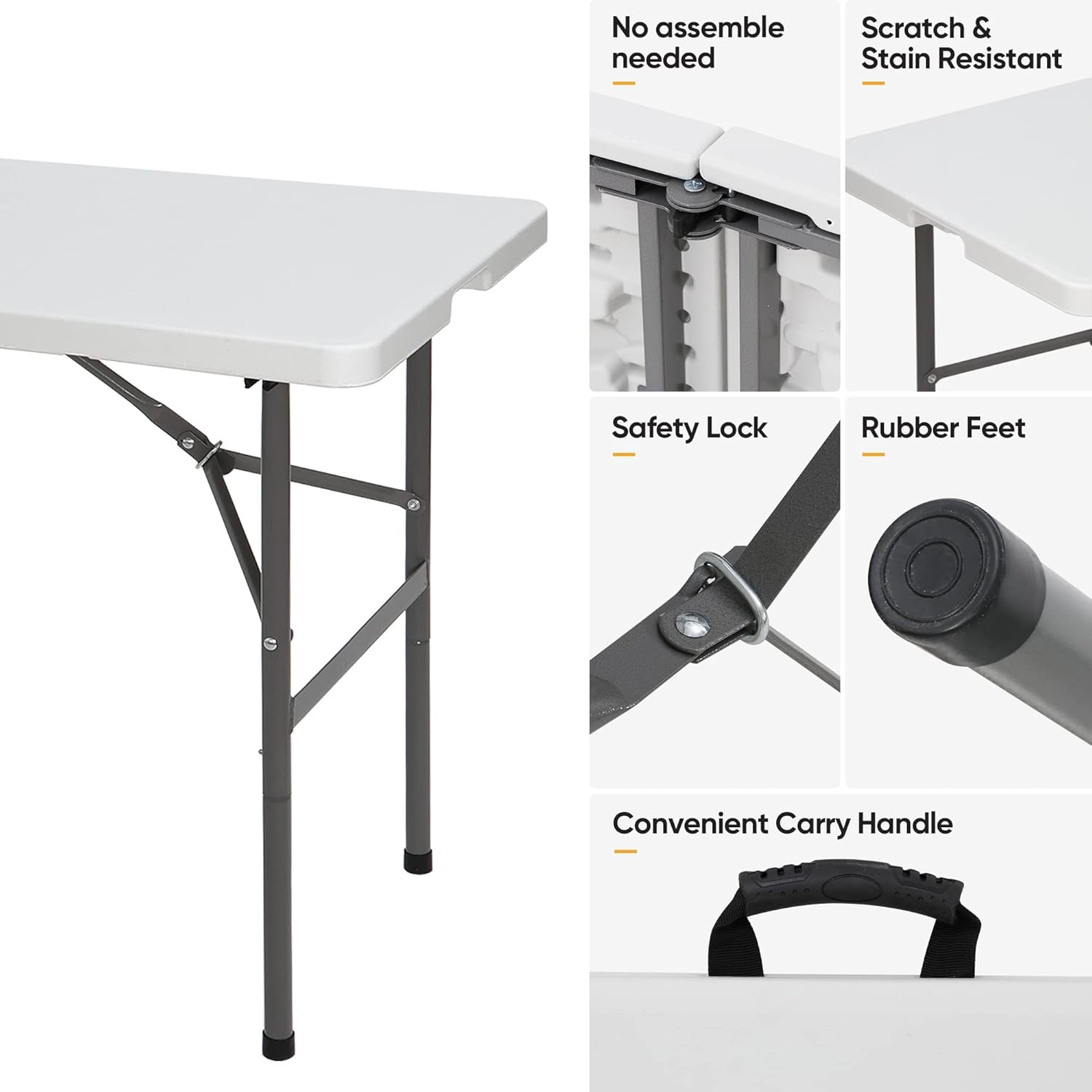 SUPER DEAL Mesa plegable portátil de plástico de 4 pies, para interiores y exteriores, resistente, plegable, por la mitad, para picnic, fiesta,