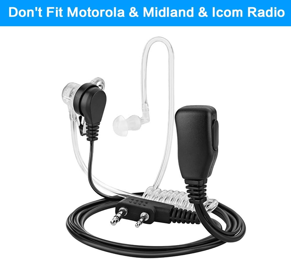 Auricular de 2 pines para walkie talkie de tubo acústico  Auricular de radio bidireccional con micrófono PTT  Reemplazo para auriculares Kenwood,