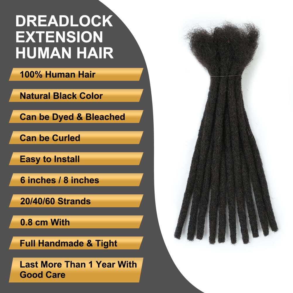Loc – Extensiones de cabello humano 100 % real, 0.3 in de ancho, 8 pulgadas, 40 hebras totalmente hechas a mano, extensiones de cabello real