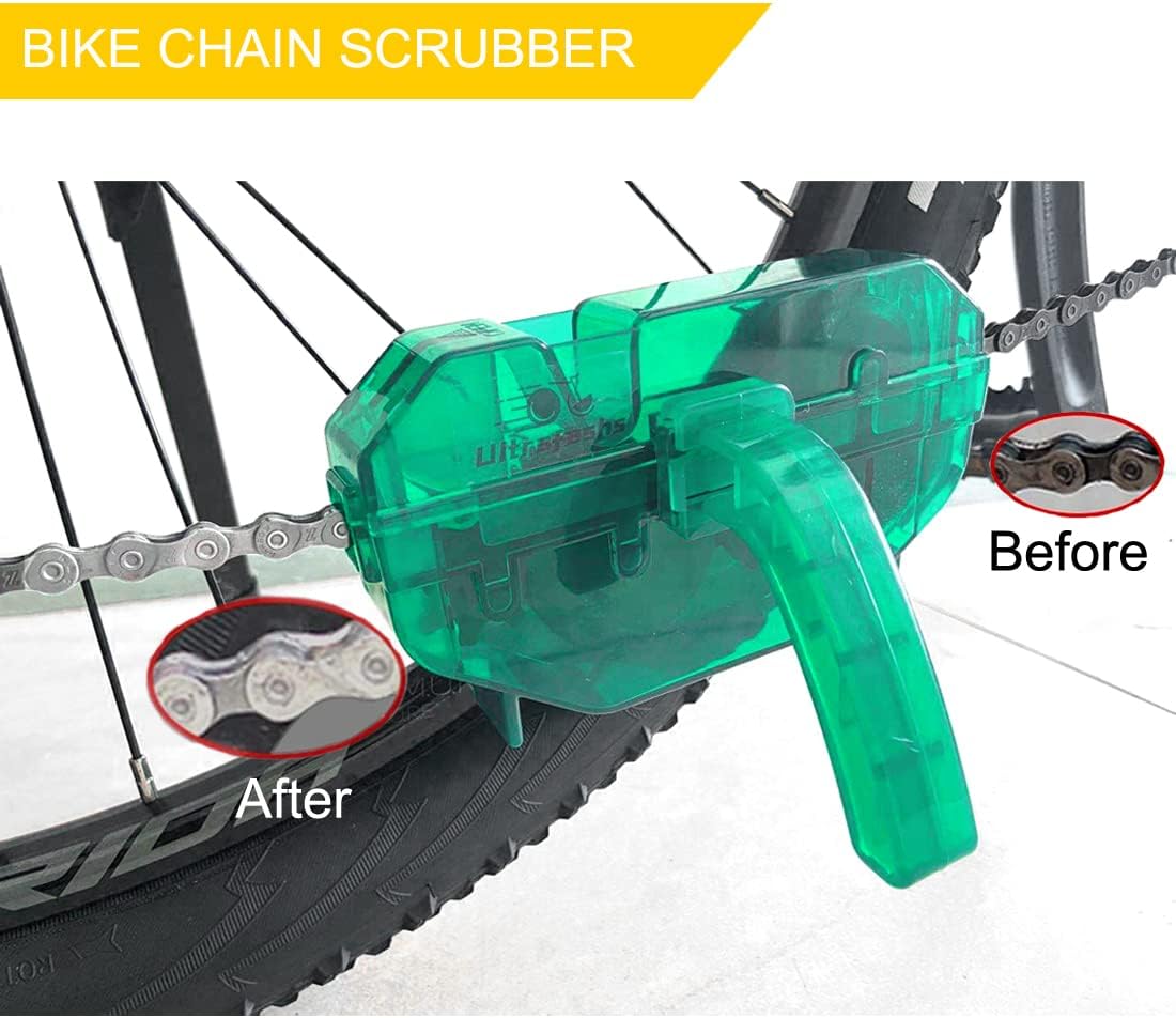 Juego de limpiador y lubricante de cadena de bicicleta con desengrasante de bicicleta, lubricante húmedo, cepillo de limpieza para limpiar cadenas