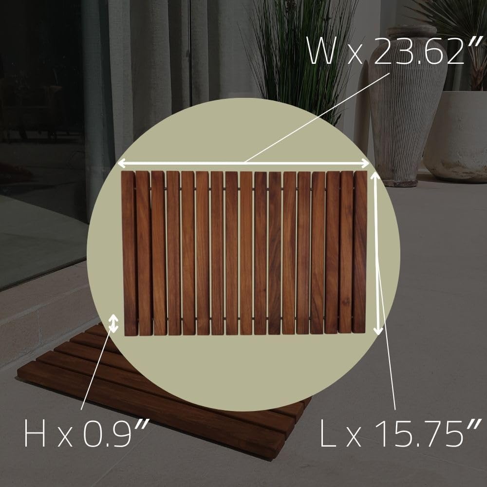 Nordic Style Teak Alfombra de ducha y baño, uso en interiores y exteriores, plataforma de madera antideslizante para sauna, piscina, decoración de