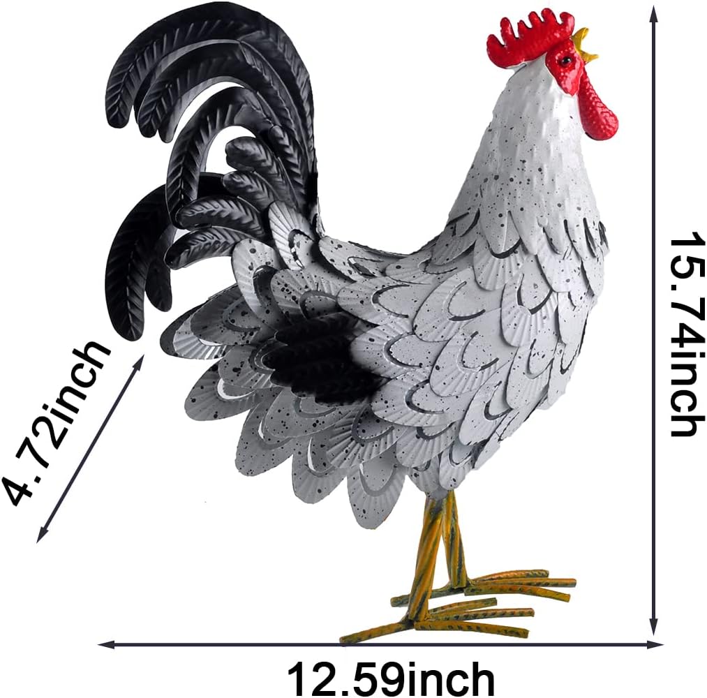 Estatua de gallo escultura de pollo, decoración de jardín, arte de metal para decoración de patio al aire libre (#E)