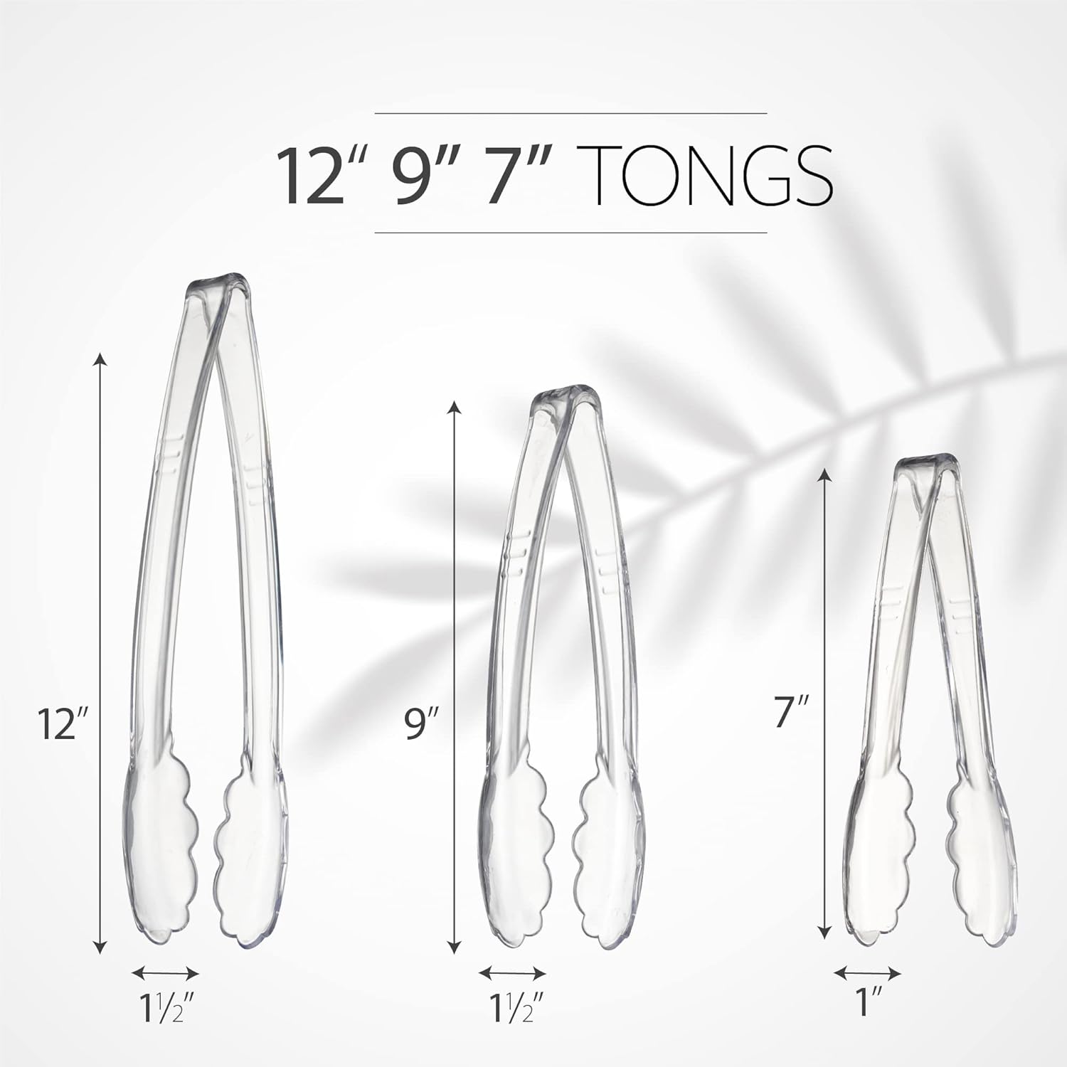 Juego de pinzas transparentes Plasticpro 4 pinzas de 7.5 pulgadas, 9 pulgadas, 12 pulgadas, para servir resistentes y reutilizables, para cocina y