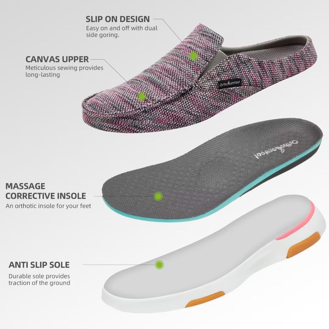 OrthoComfoot Zapatos ortopédicos de lona para mujer, cómodas pantuflas con soporte de arco para fascitis plantar, mocasines ortopédicos casuales