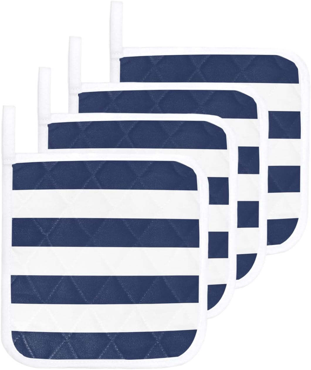 Paquete de 4 soportes para ollas con aislamiento térmico, diseño náutico moderno a rayas, lavable, juego de ollas para cocina, color azul marino,