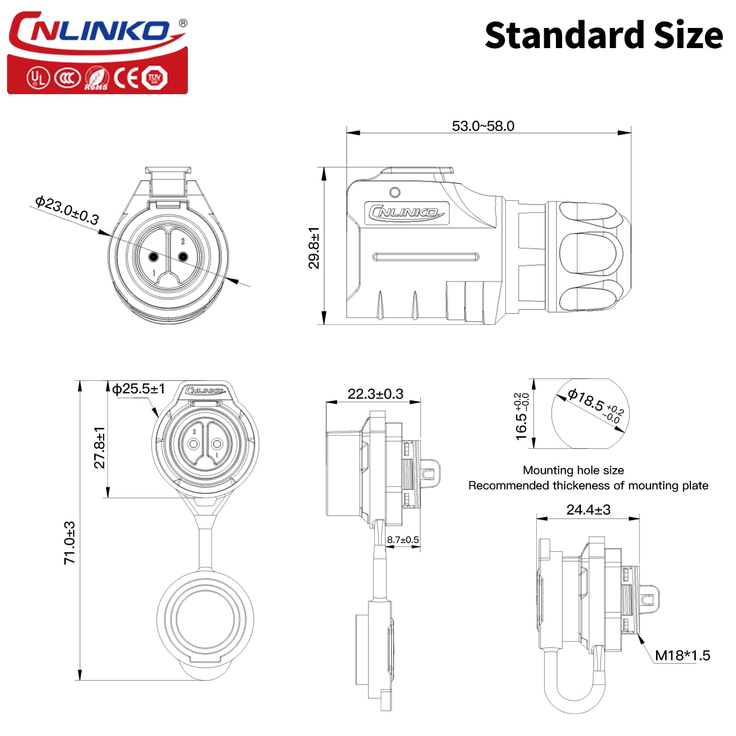 CNLINKO Panel circular IP68 M16 de plástico 3 pines enchufe y zócalo electrial impermeable arnés de cable automático Soldadura con cubierta para
