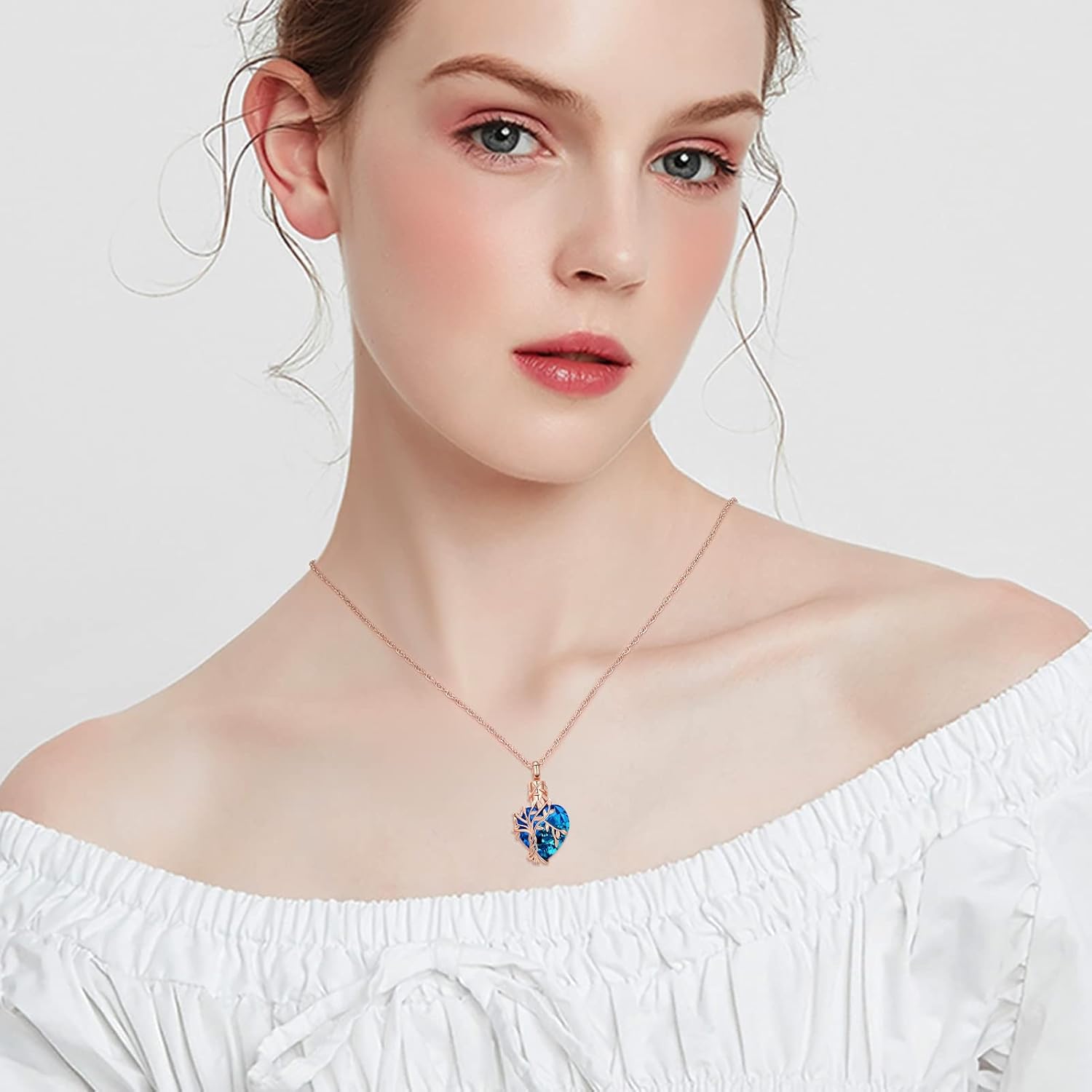 shajwo Collar de cenizas de urna de corazón de cremación del árbol de la vida para mujeres y hombres, dije de cenizas de cristales de cremación para