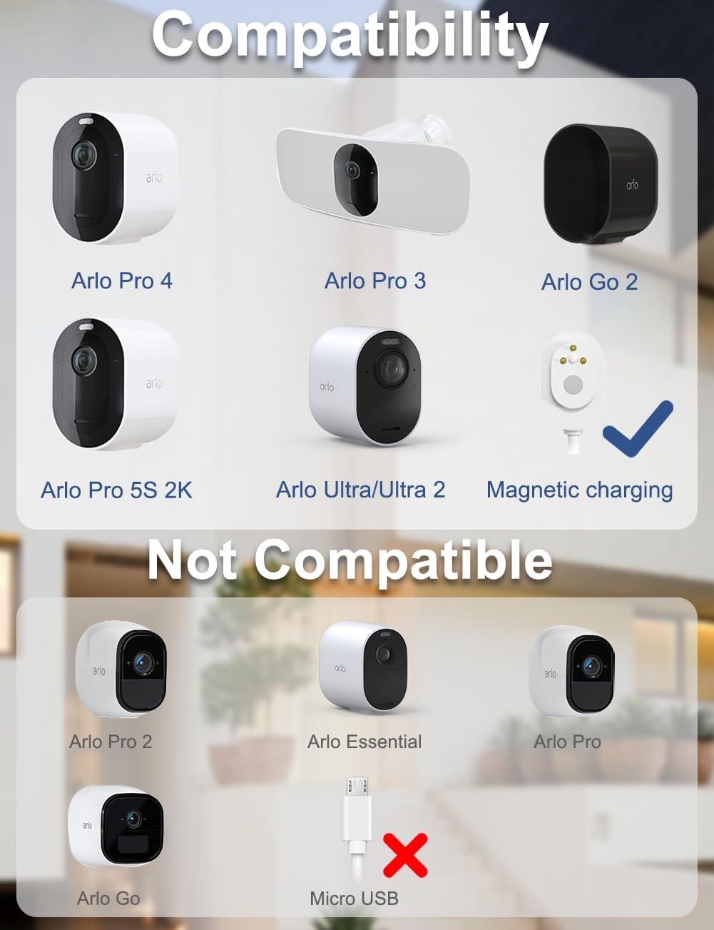 Cargador de panel solar para cámara Arlo, compatible con Pro4, Pro3, Floodlight, Pro 5S, Ultra 2, Ultra Cameras, cable de carga de 13 pies, cable de