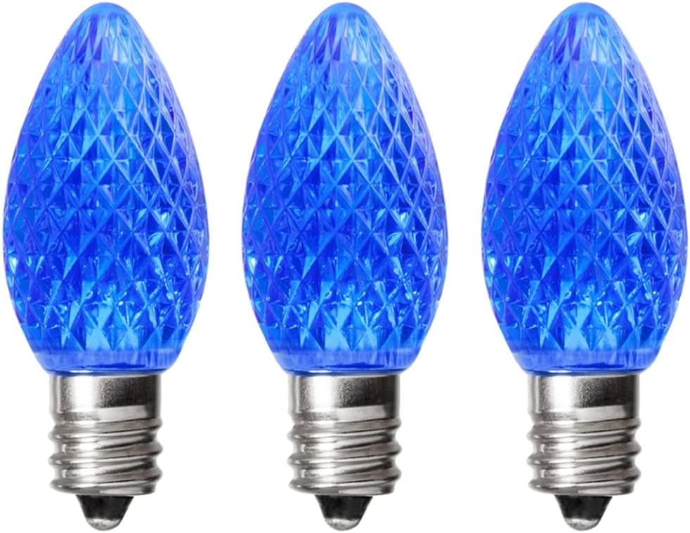 Anyray (3 bombillas LED C7 E12, luces de Navidad para exteriores e interiores, Halloween, 0.5 W, 110 V, base de candelabro de 120 V (azul)