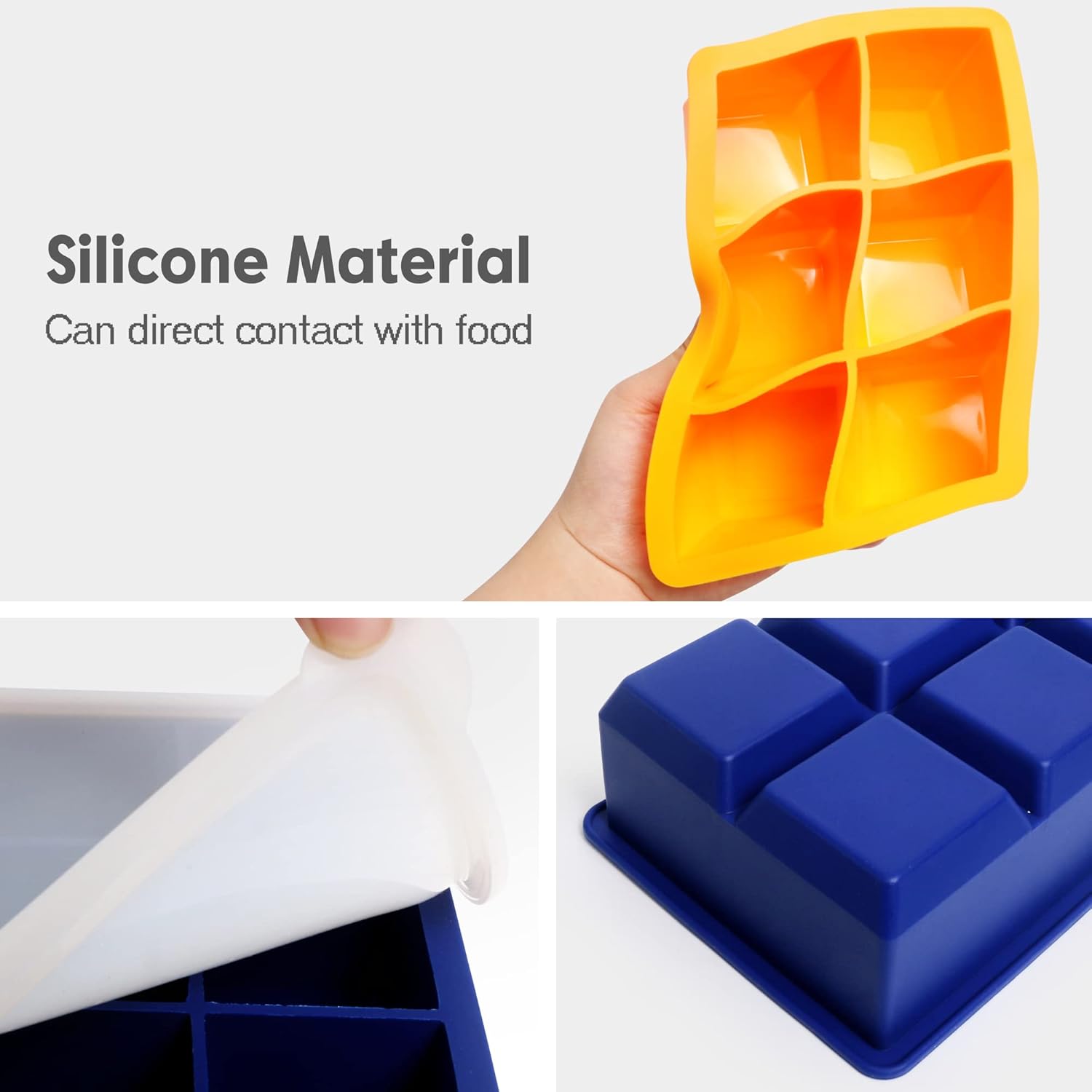 Paquete de 3 bandejas para cubitos de hielo, moldes de silicona de gran tamaño con tapas extraíbles, reutilizables y sin BPA para whisky, cóctel,