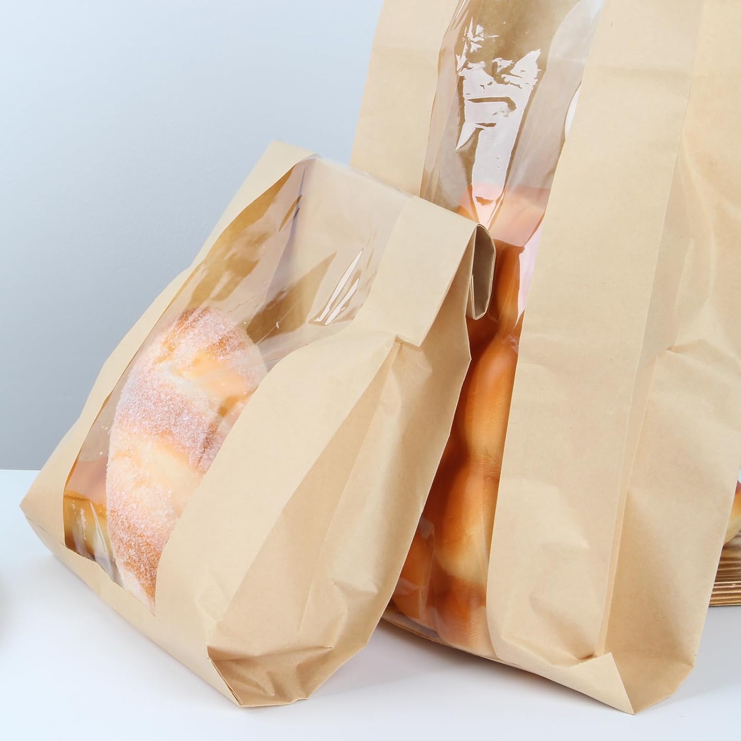 Paquete de 100 bolsas grandes de papel para pan casero, bolsas de panadería con ventana para almacenamiento de envases de alimentos horneados,