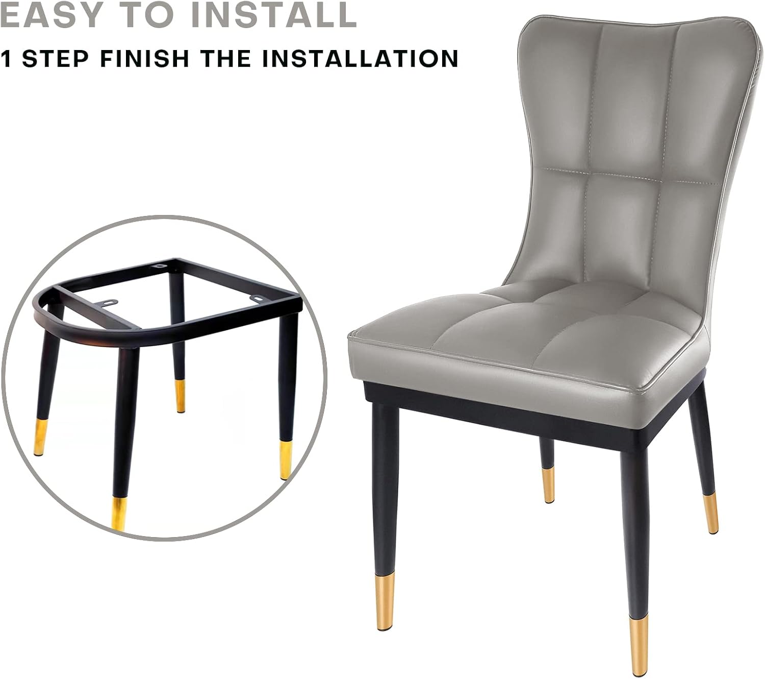 Juego de 2 sillas de comedor de piel sintética con respaldo alto, modernas y resistentes, tapizadas, asiento acolchado de esponja profunda con patas