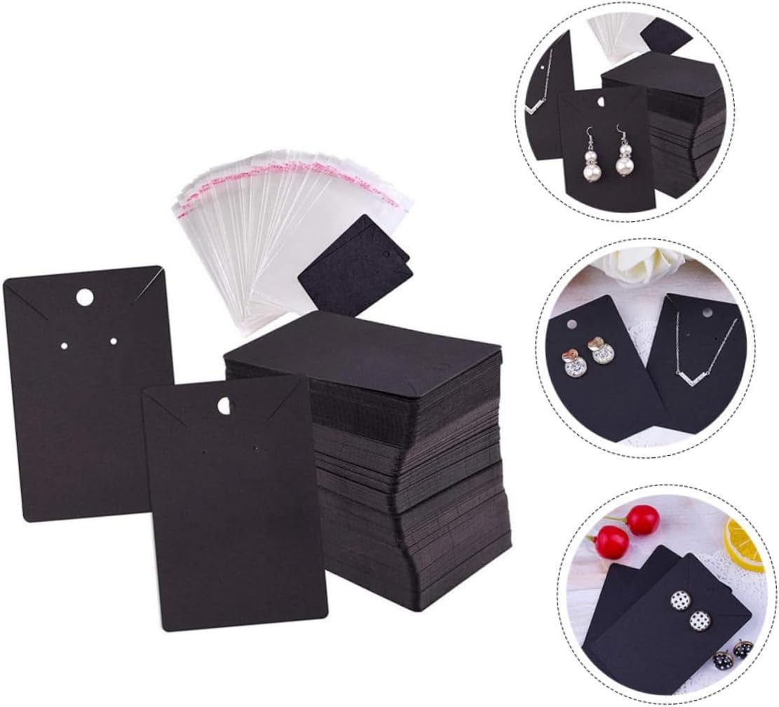 TEHAUX 300 piezas de collar de perno prisionero organizador de aretes suministros de embalaje colgante de papel artesanal collar de cartón negro