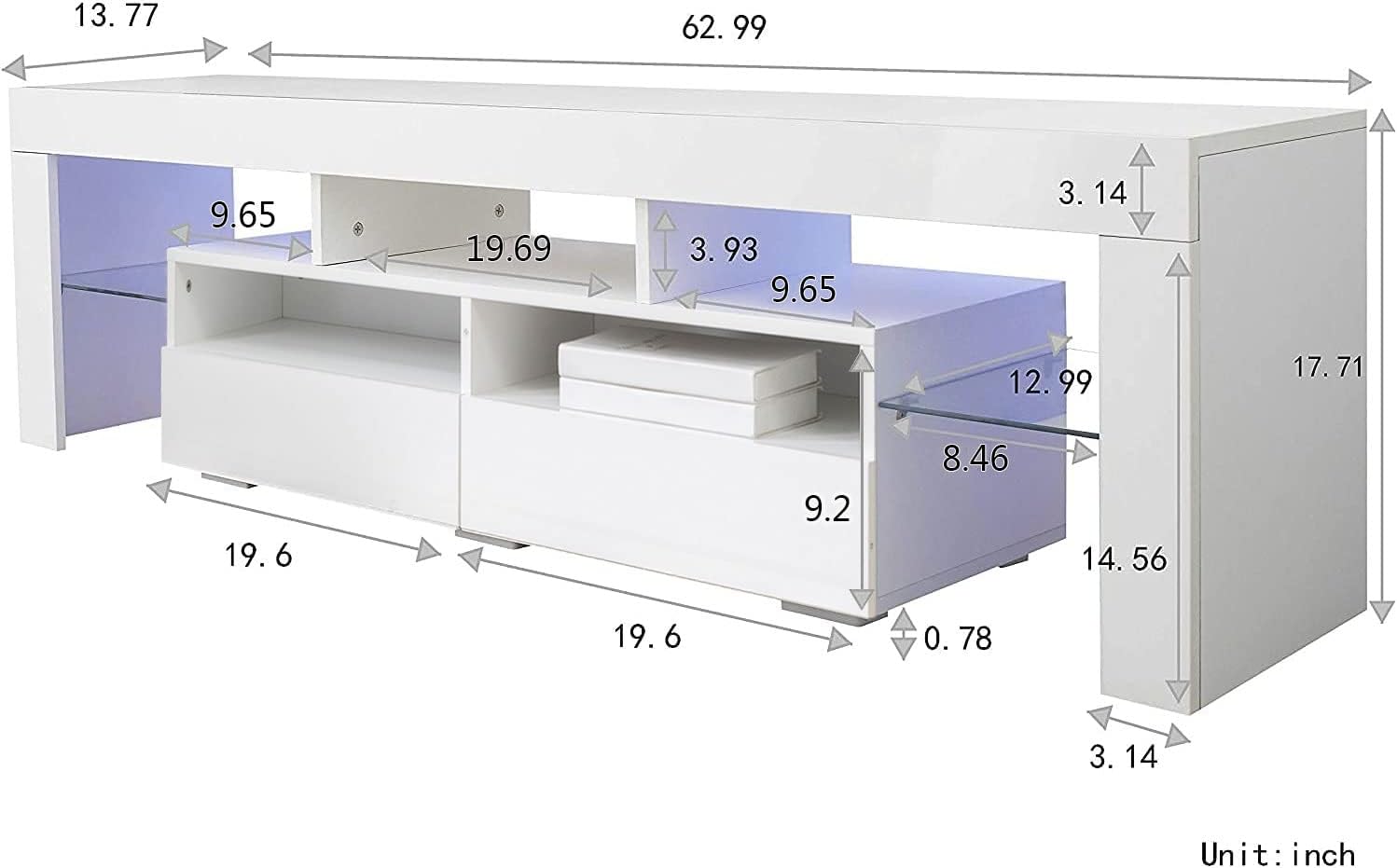 Goujxcy Soporte de TV LED para televisores de 65 pulgadas, centro de entretenimiento de alto brillo con cajones de almacenamiento, mesa de consola