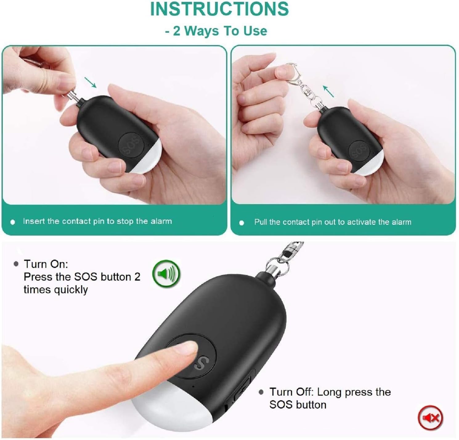 Kimfly Safesound – Canción de sirena de alarma personal, 1 unidad, llavero de alarma de autodefensa de 130 dB con linterna LED de emergencia,