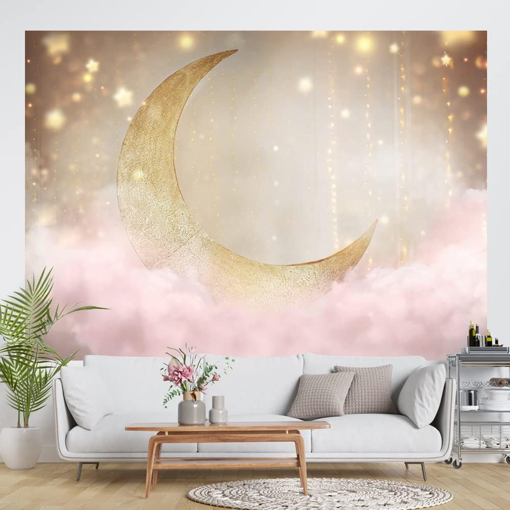 Ticuenicoa Telón de fondo de estrella centelleante de 7 x 5 pies, nubes rosas claras, nubes de color rosa claro, baby shower, cumpleaños, recién