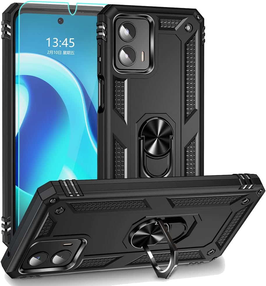 Androgate Funda para Moto G 5G 2023 con protector de pantalla HD, soporte de metal de grado militar, prueba de caídas de 15 pies, a prueba de