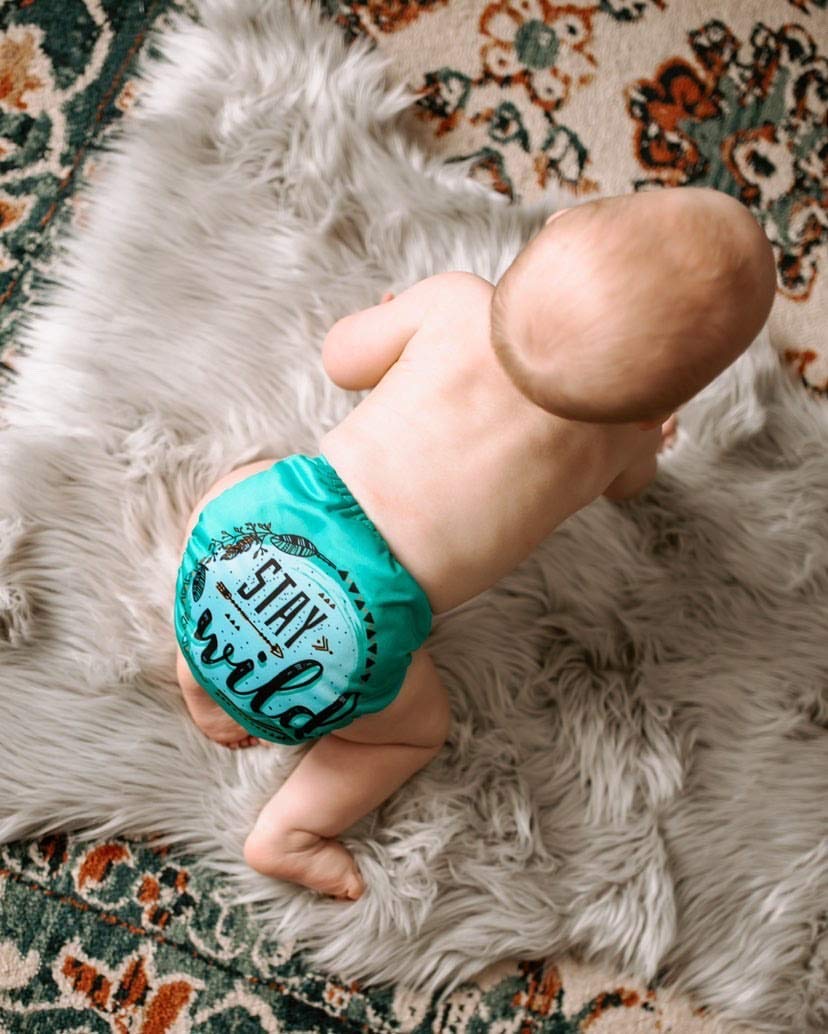 ALVA Baby – Pañales de tela, talla única, ajustable, lavable, reutilizable, para niñas y niños, paquete de 6 con 12 insertos (aventuras salvajes)
