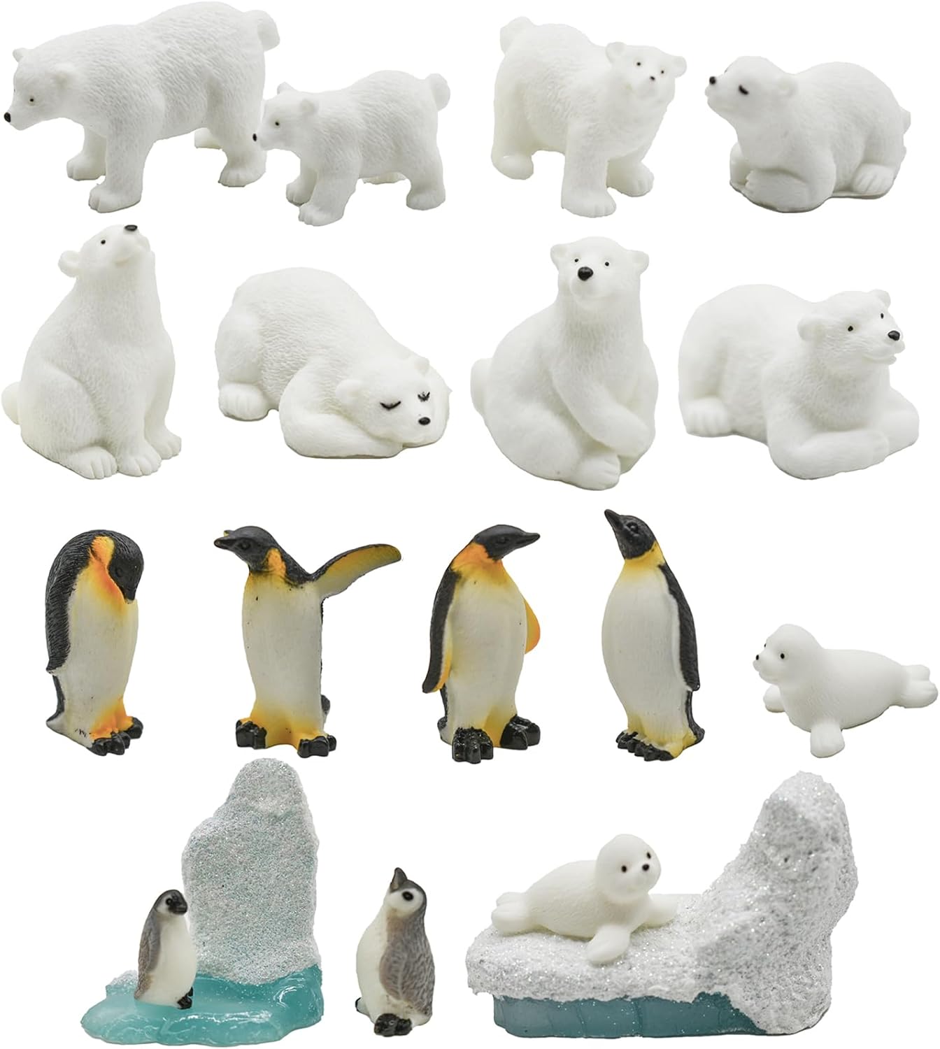 18 piezas de figuras realistas de animales árticos de resina, oso polar, pingüino, sello de pingüino, figuras de iceberg en miniatura, decoración