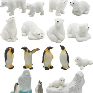 18 piezas de figuras realistas de animales árticos de resina, oso polar, pingüino, sello de pingüino, figuras de iceberg en miniatura, decoración 18 piezas de figuras realistas de animales árticos de resina, oso polar, pingüino, sello de pingüino, figuras de iceberg en miniatura, decoración