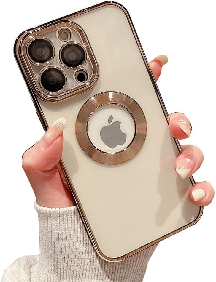 Funda para iPhone 13 Pro con protector de lente de cámara, vista de logotipo para mujeres y hombres, chapado suave, transparente, delgada,