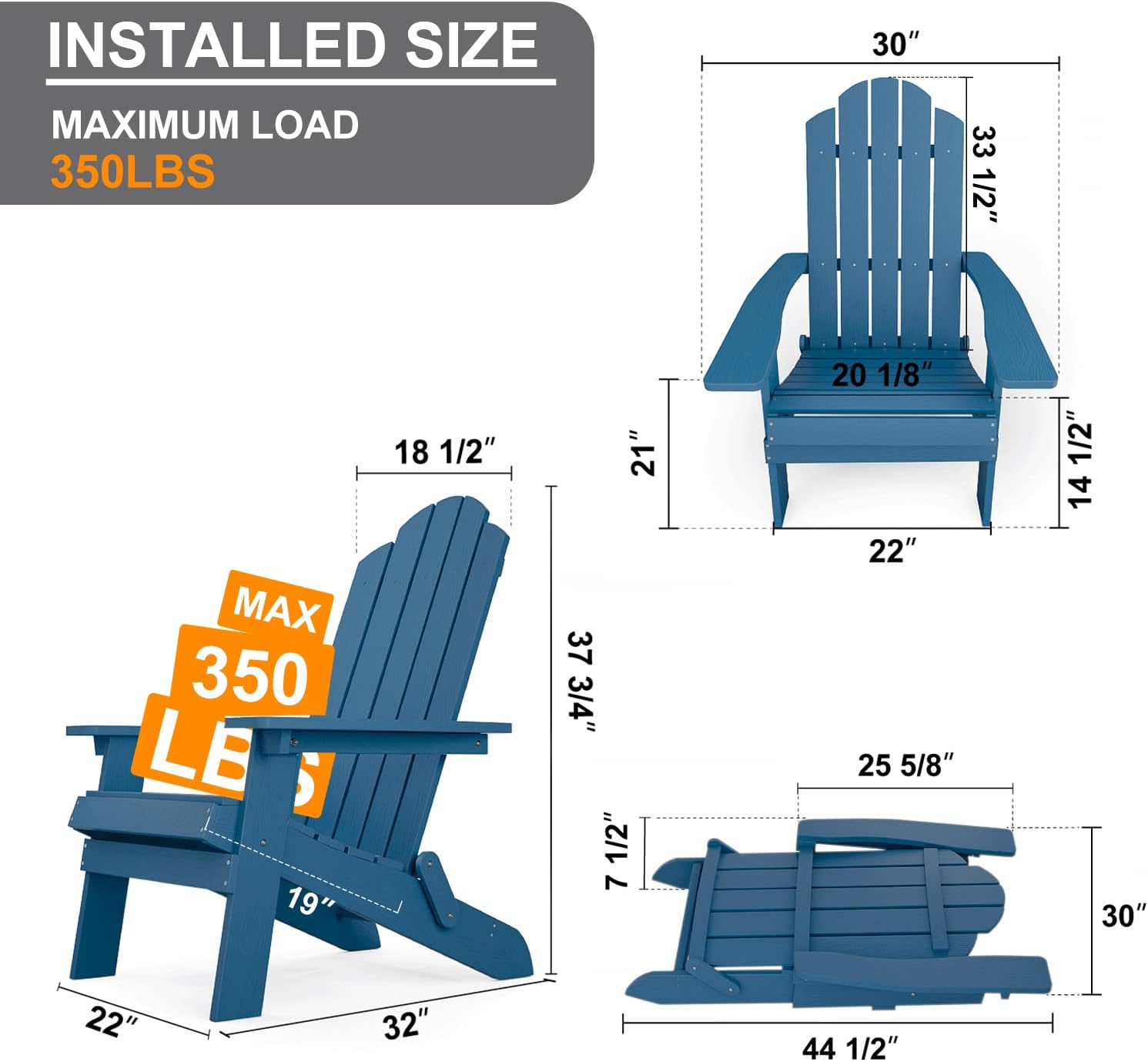 MXIMU Silla plegable Adirondack de plástico resistente a la intemperie, sillas Adorondic de plástico para exteriores para asientos de área de