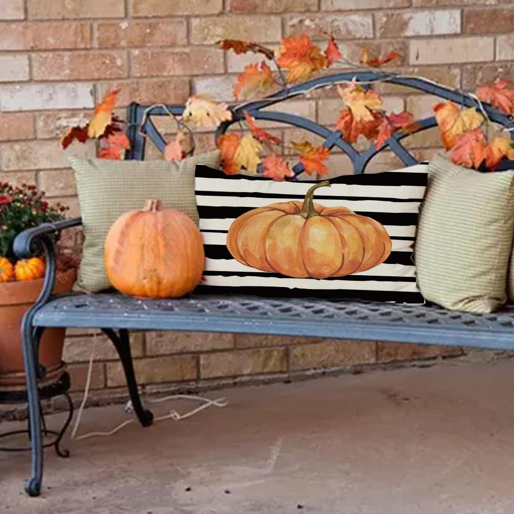 RABUSOFA Fundas de almohada de otoño para exteriores de 12 x 20 pulgadas, almohadas decorativas de otoño, fundas de almohada de calabaza naranja,