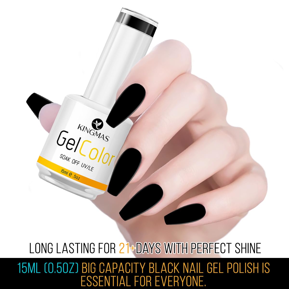 KINGMAS Esmalte de uñas de gel negro, 1 unidad de 0.5 fl oz (0.5 fl oz) para remojar arte de uñas, salón de manicura, lámpara de uñas de gel,