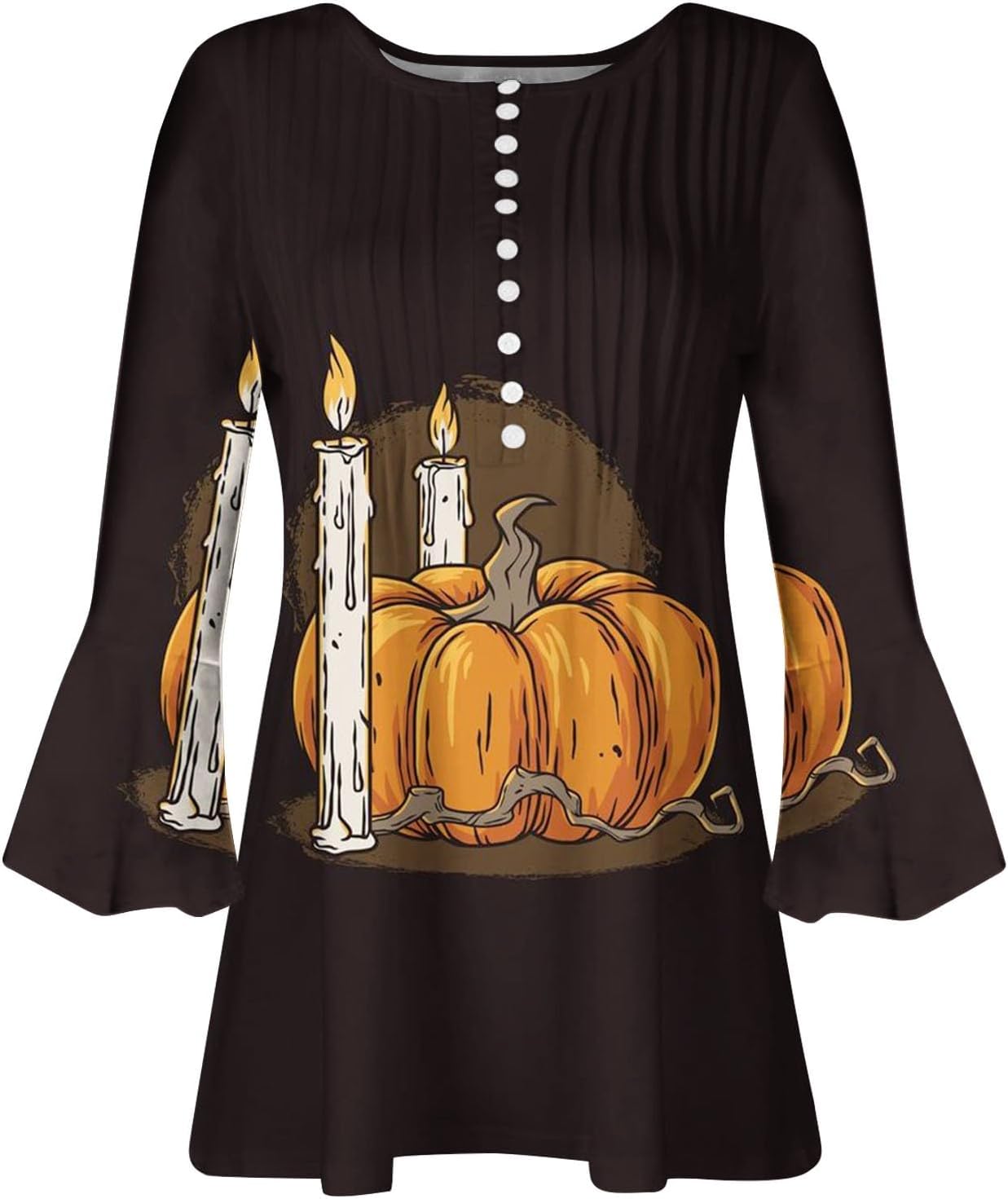 symoid Camisas de manga 34 de Halloween para mujer, con estampado gótico, botones, blusas de otoño, tallas grandes, camisetas de moda con gráficos