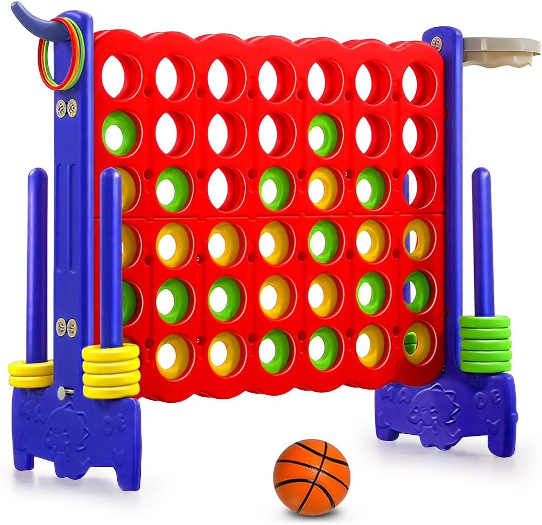MMBABY Aro gigante 4 en una fila, Jumbo 4 en fila para juegobaloncesto gigante, lanzamiento de anillo, deslizante de liberación rápida, juego con 42