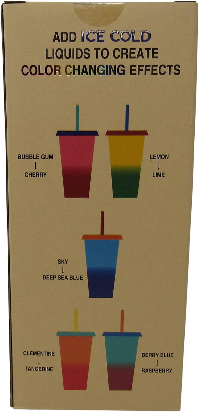 Buc-ee’s Vasos que cambian de color, 5 vasos diferentes con tapas y popotes, capacidad para 25 onzas cada uno