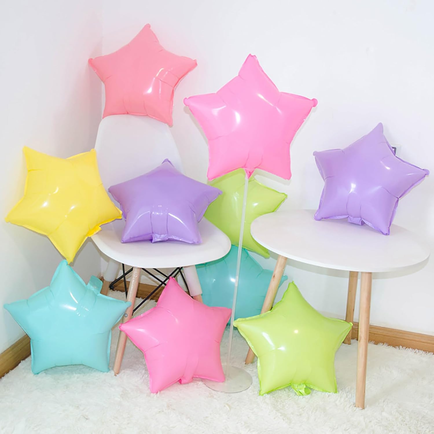 KALOR Globos de Mylar de estrella de color morado pastel de 18 pulgadas, 10 globos de helio en forma de estrella para bodas, baby shower,