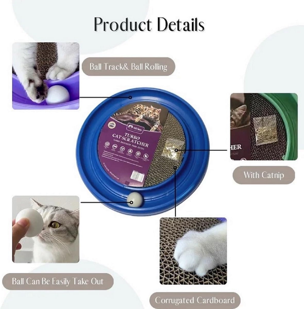 Lexweezwudi Pelota de pista de juguete para gatos e interior interactiva para mascotas, juguetes rascadores de arañazos, almohadilla para rascar