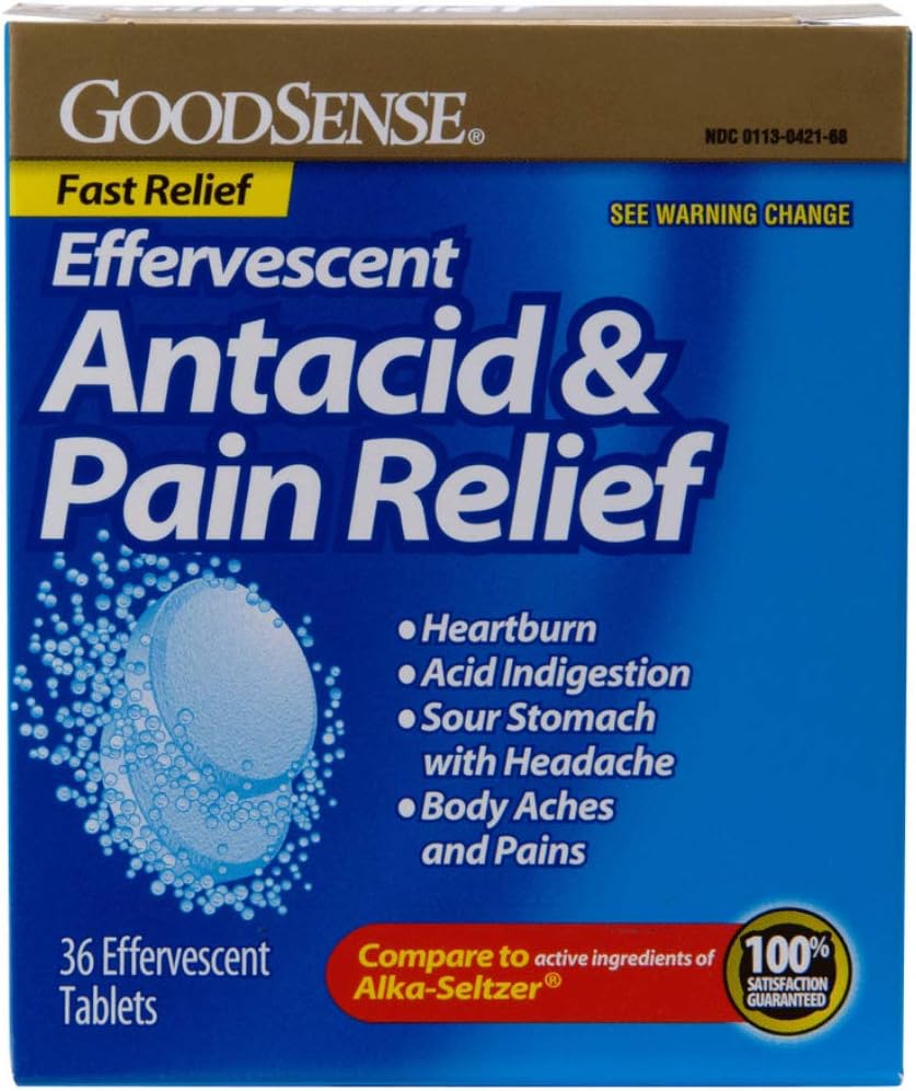 Goodsense Antiácido efervescente y alivio del dolor, azul, 36 unidades